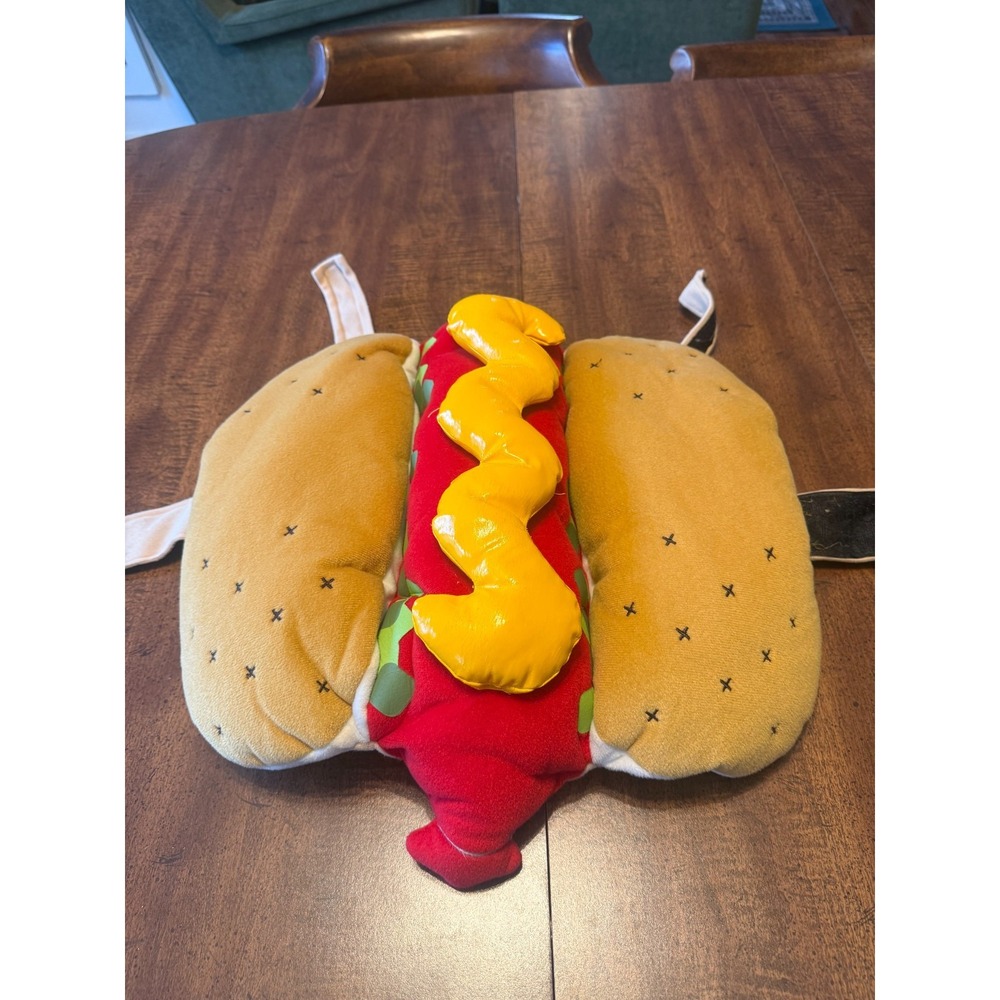 Hot Dog Dog Costume Plush Halloween Pet Costume Mustard Relish Adjustable